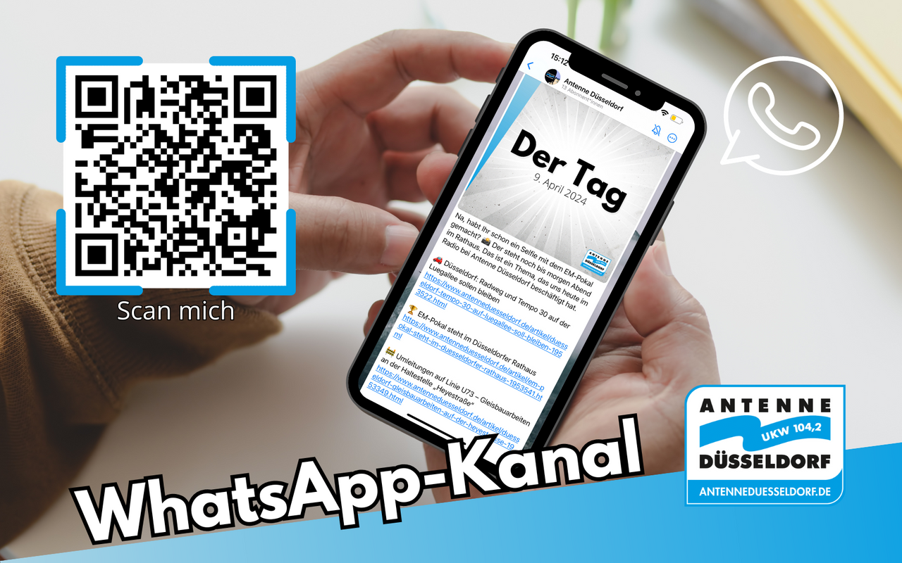 Ein QR-Code, der zum WhatsApp-Kanal von Antenne Düsseldorf führt.