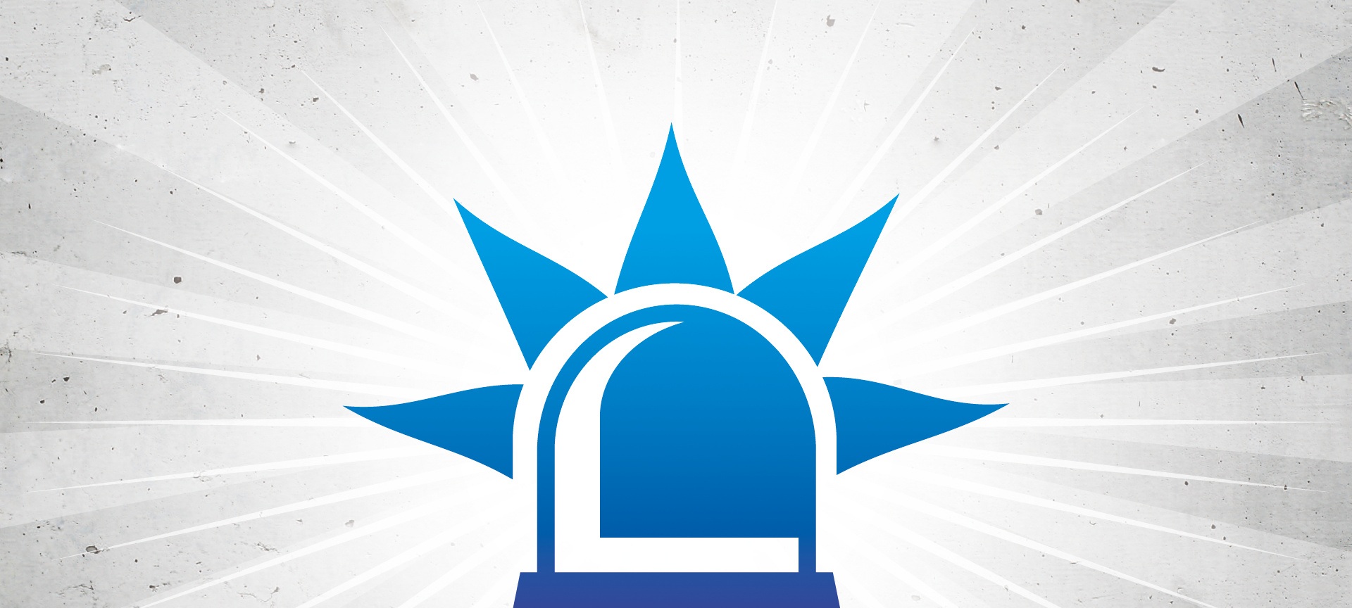 Eine blaue Sirene auf grauem Grund. Die Siren ist aktiv und leuchtet.